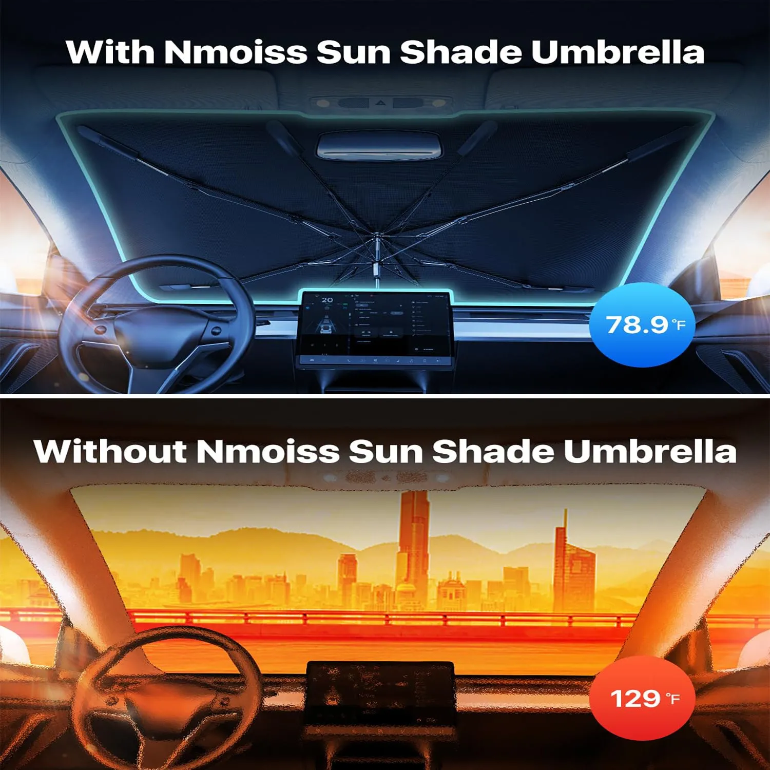 Silver medium windshield sun shade umbrella with spring structure edge for car interior protection