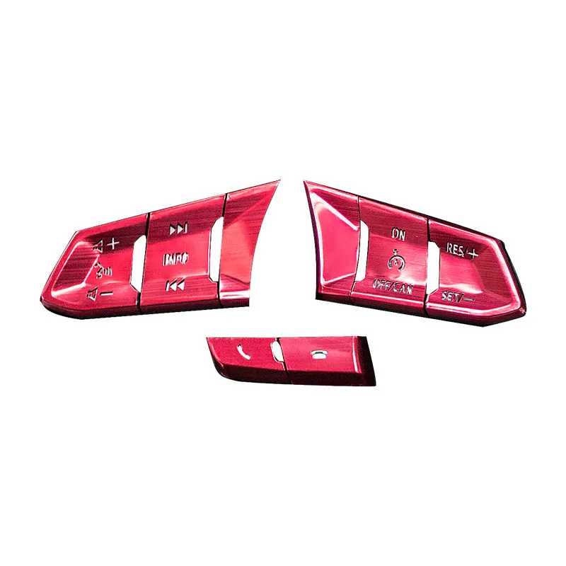 Eight aluminium alloy decorative stickers for car steering wheel in brushed red, silver, and blue finishes