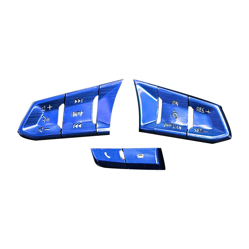 Eight aluminium alloy decorative stickers for car steering wheel in brushed red, silver, and blue finishes