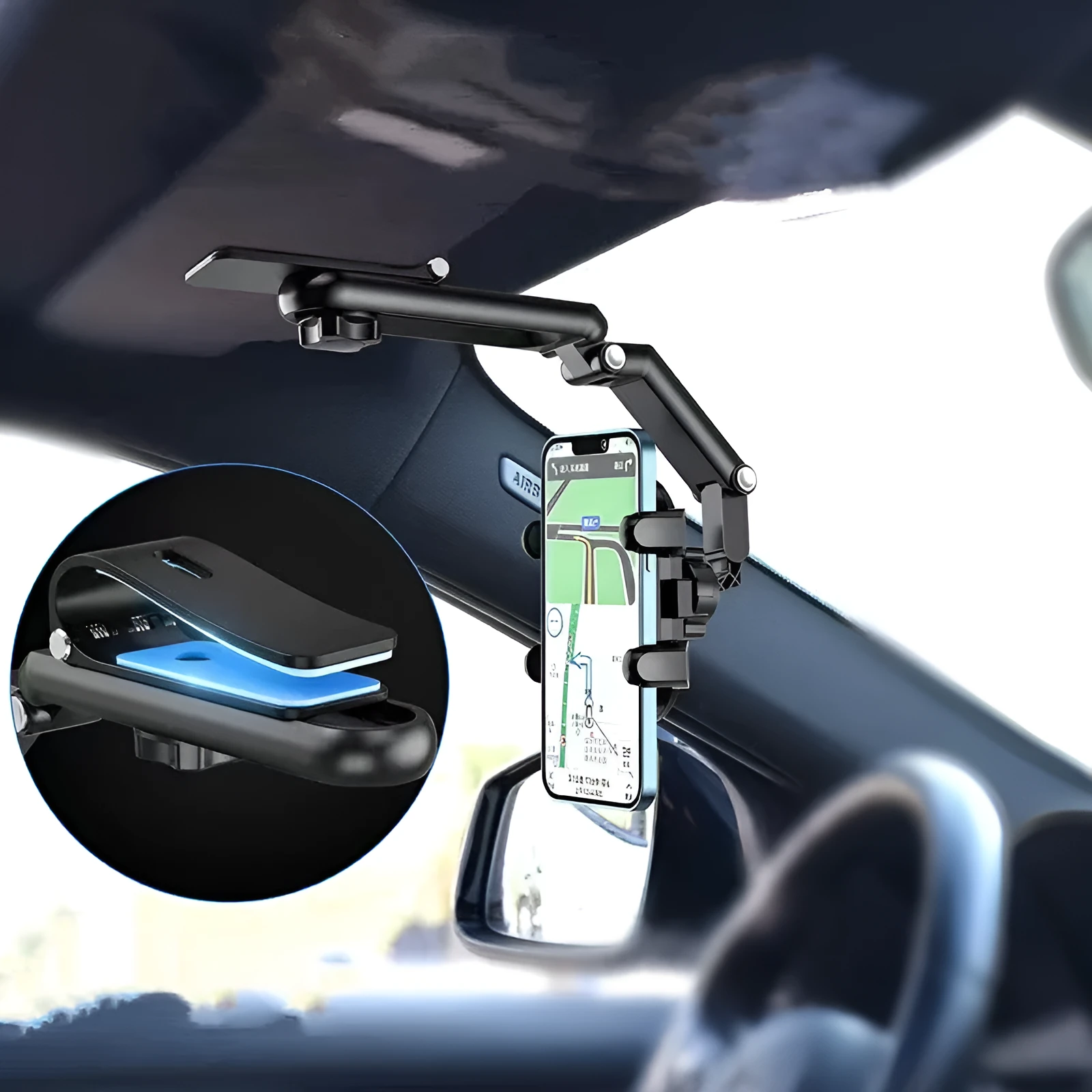 Car mount sun visor with buckle attachment for rear seat window installation