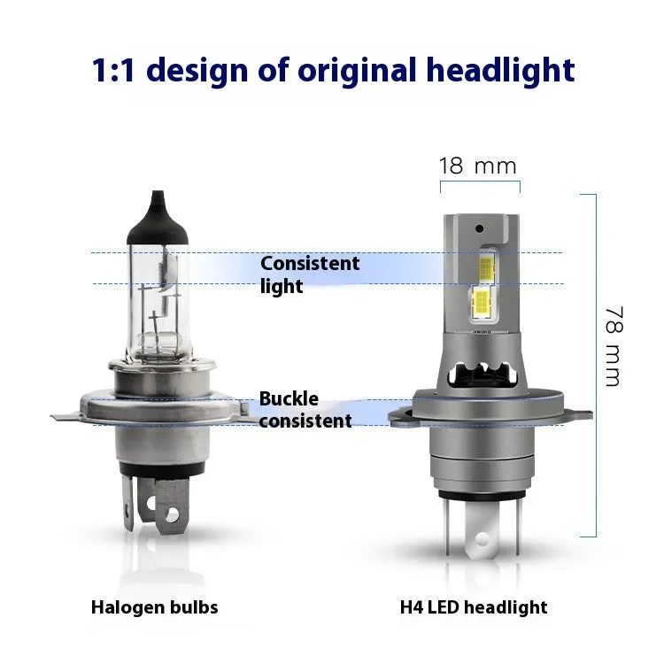 H4 LED car headlight bulb with fan cooling and aluminium housing, white light, IP65 waterproof