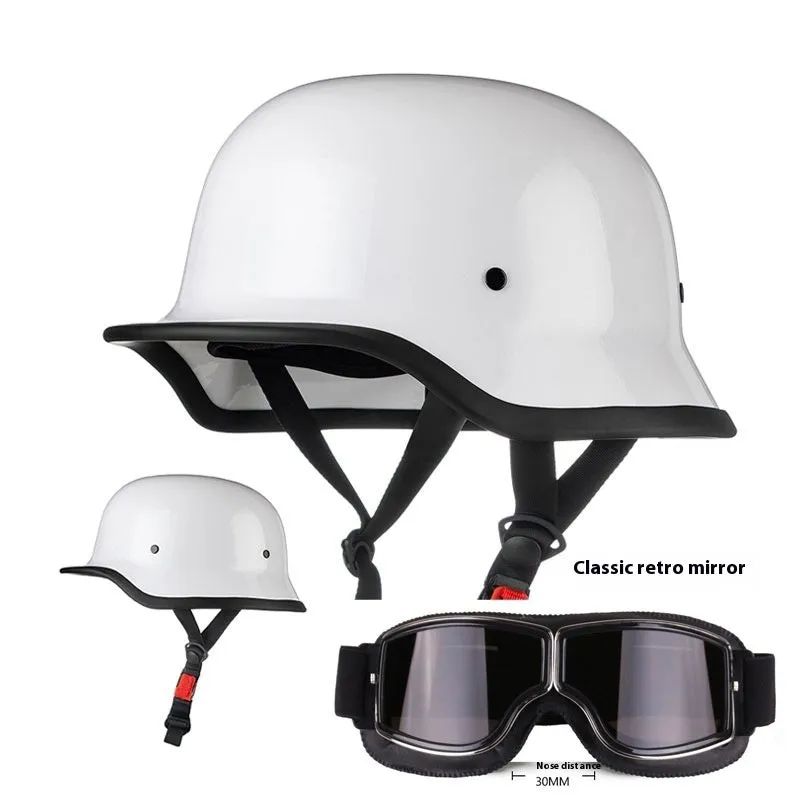 German retro soldier helmet in matte black with full-face shell, goggles, and face towel included