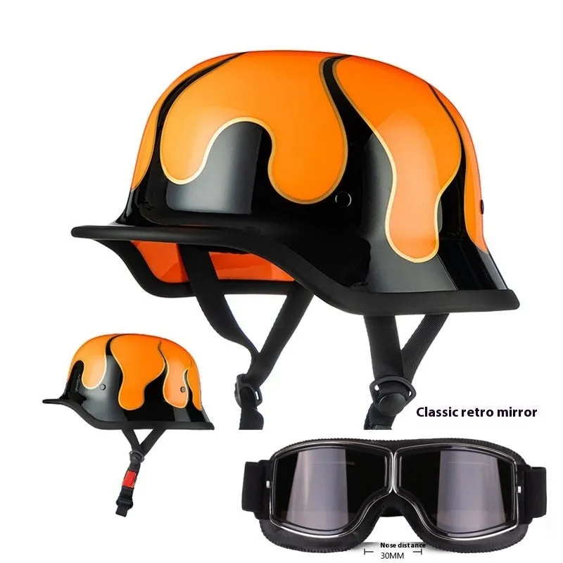 German retro soldier helmet in matte black with full-face shell, goggles, and face towel included