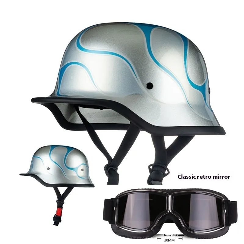 German retro soldier helmet in matte black with full-face shell, goggles, and face towel included