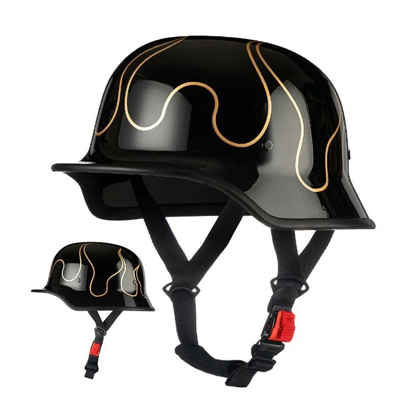 German retro soldier helmet in matte black with full-face shell, goggles, and face towel included