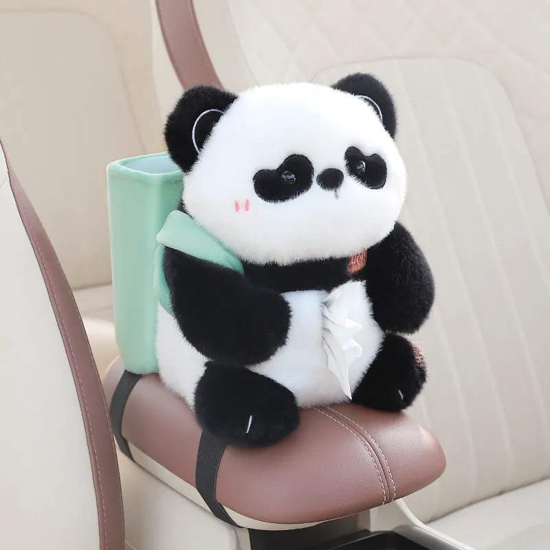 Plush two-in-one car armrest box cover tissue holder and trash can with character design models