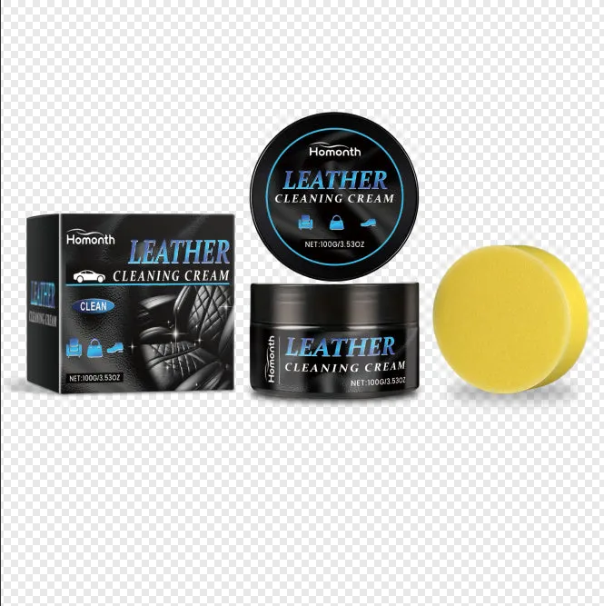 HOMONTH 100g car leather care cream with a sponge and a compact bottle for automotive interior restoration
