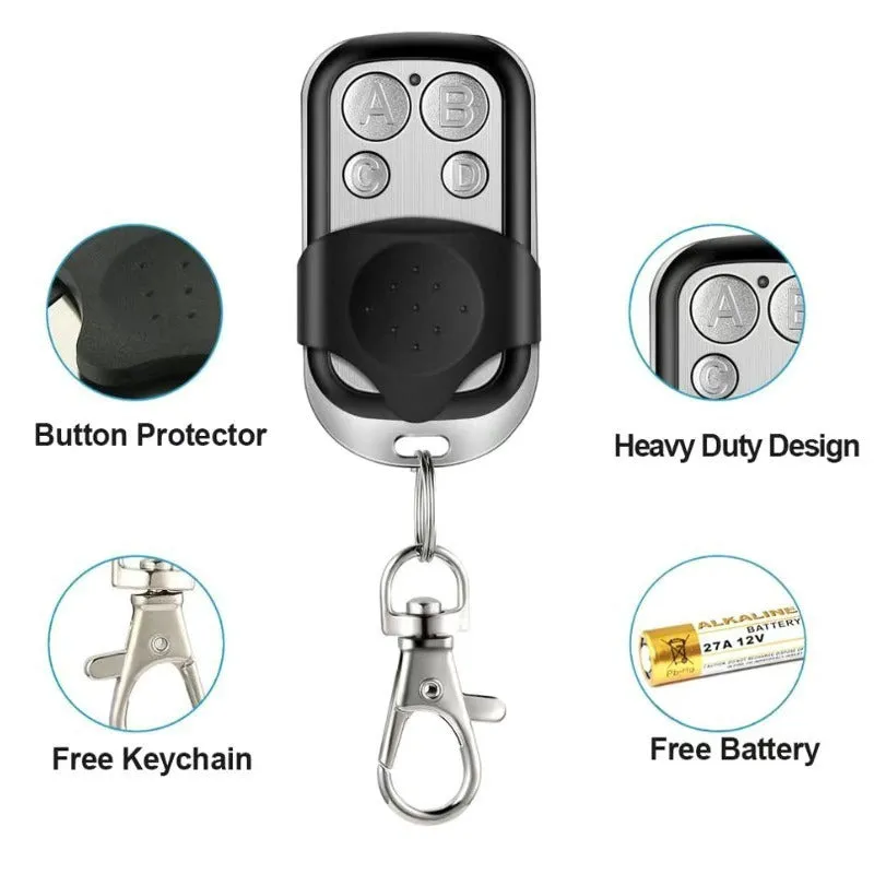 443 metal garage door remote control with four buttons and rolling code copy feature
