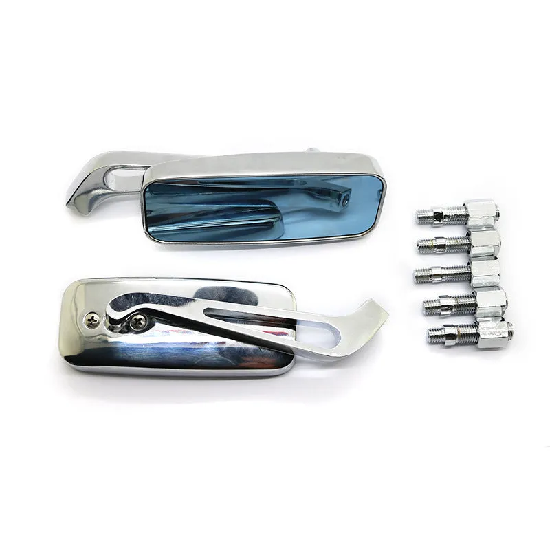 Pair of motorcycle rearview mirrors with glass surface and aluminium alloy cover in retro decor setting
