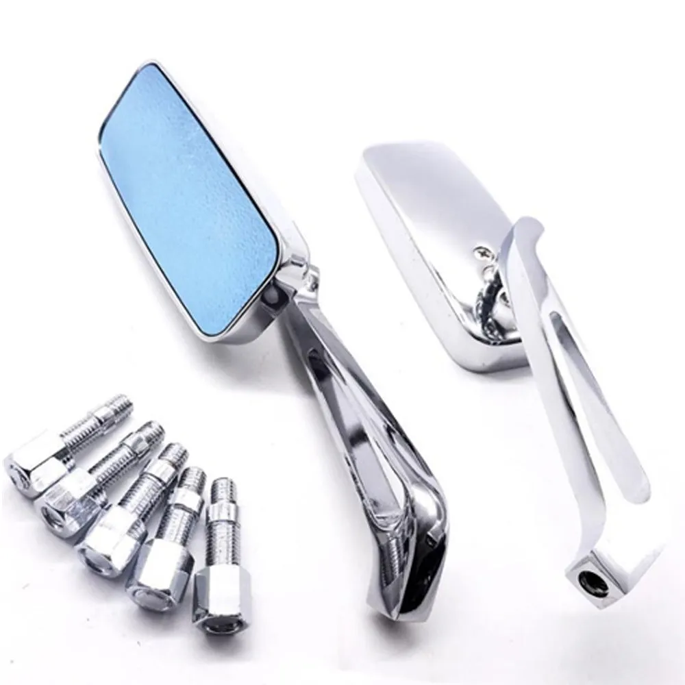 Pair of motorcycle rearview mirrors with glass surface and aluminium alloy cover in retro decor setting
