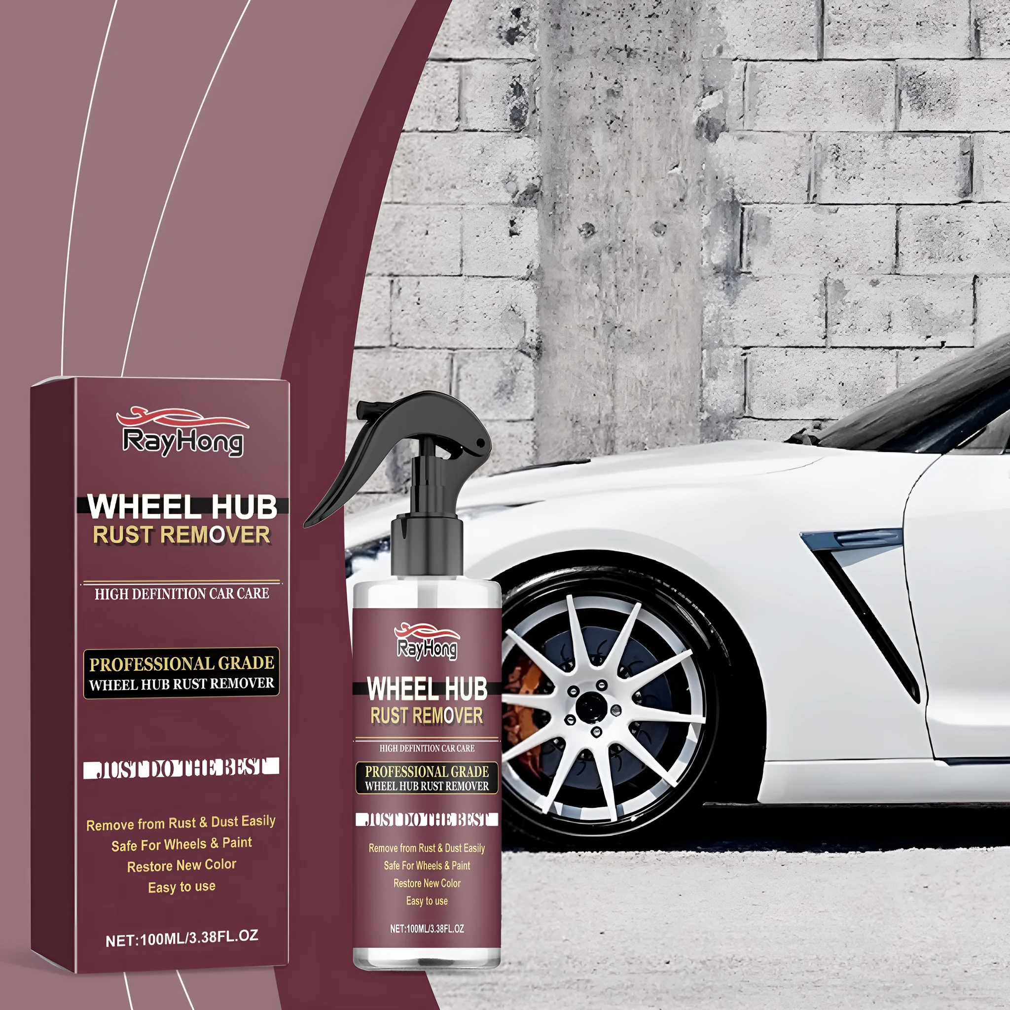 100ml car wheel hub rust remover in a pump spray bottle with citric acid formula for alloy wheels