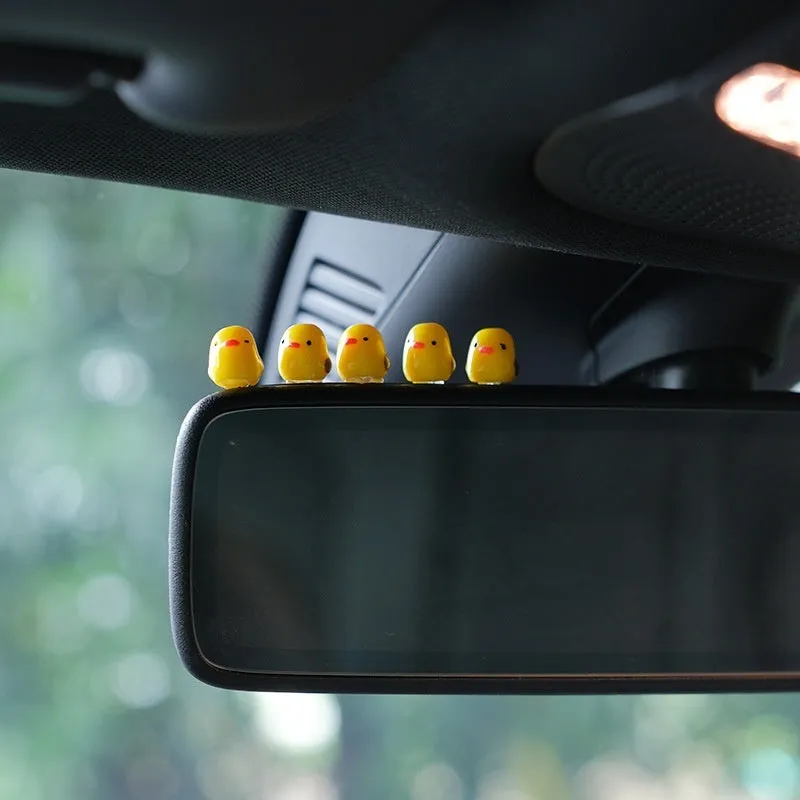 Set of small plastic yellow duck cartoon ornaments for car dashboard decoration