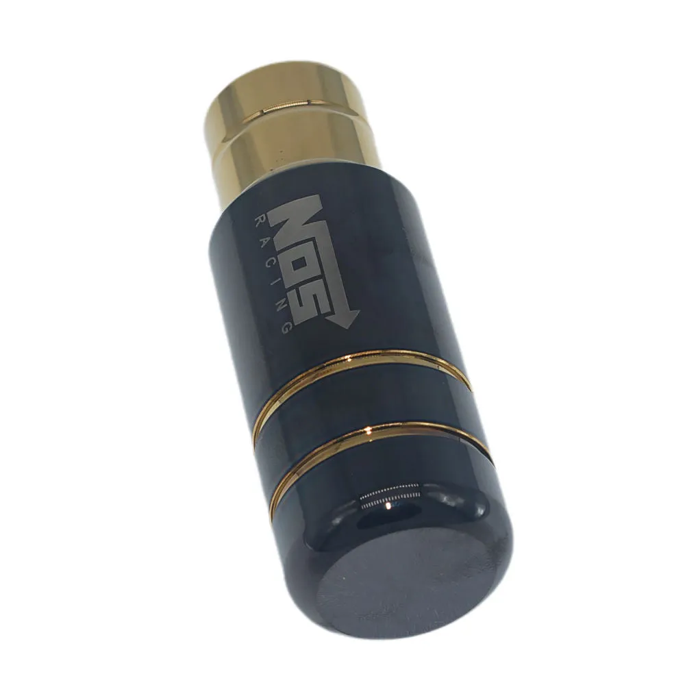 Roasted blue and black gold aluminium alloy universal car gear shift head with three rubber sleeves.
