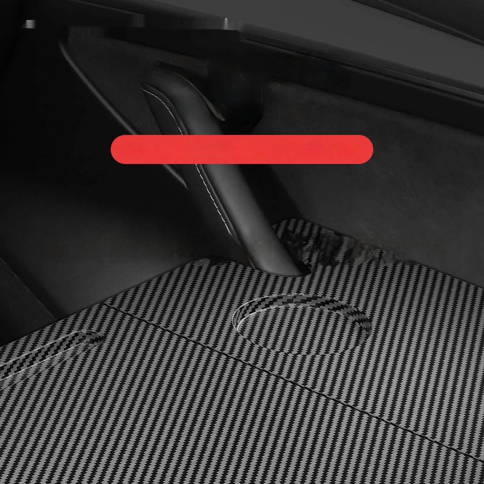 Folding table board for Tesla Model 3/Y in carbon fibre pattern, 42.5x41x5.4cm, plastic and wood construction, double folding design