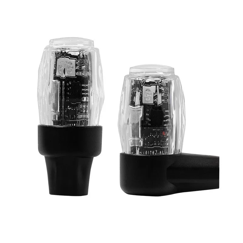 Colourful car tyre valve wheel lights in ABS housing with charging cable and bases