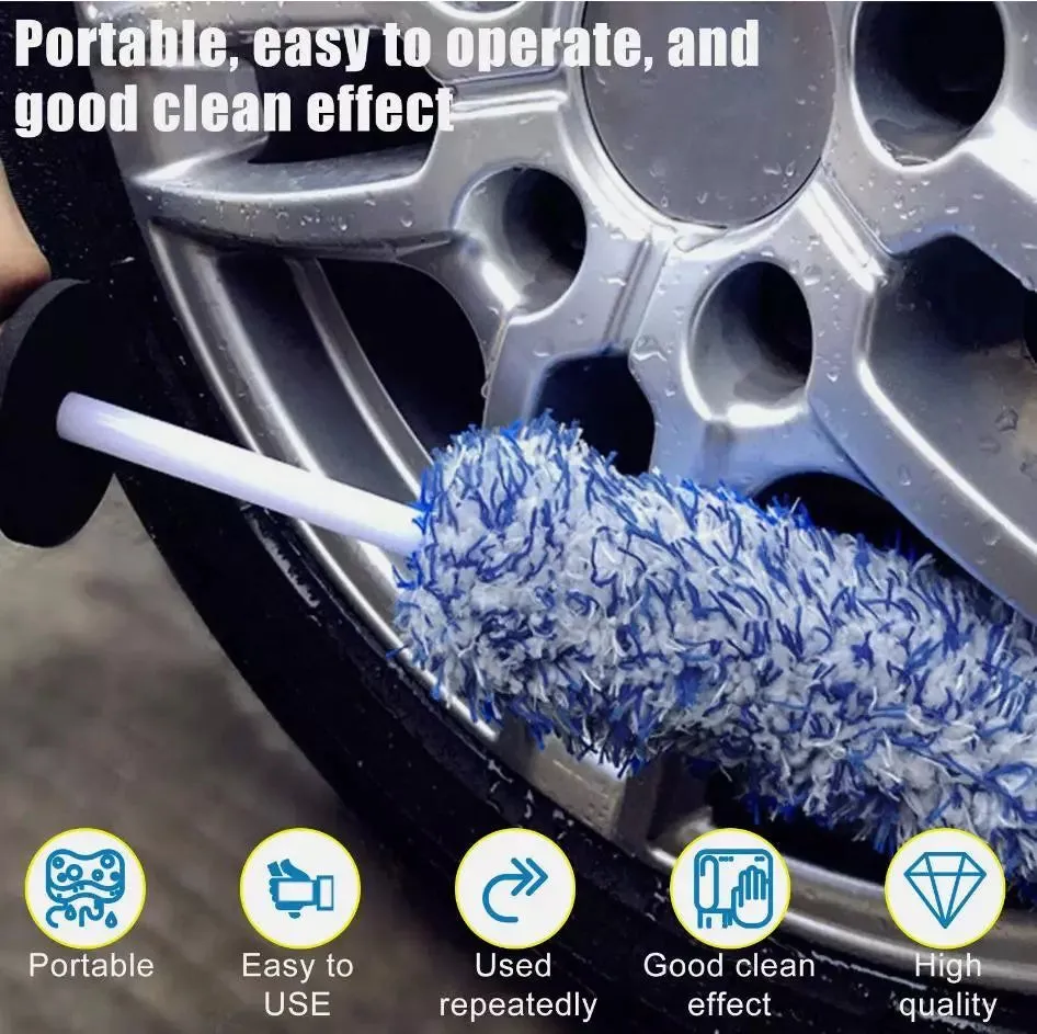 Soft microfiber 44cm car wheel cleaning brush for deep rim bed and spoke cleaning