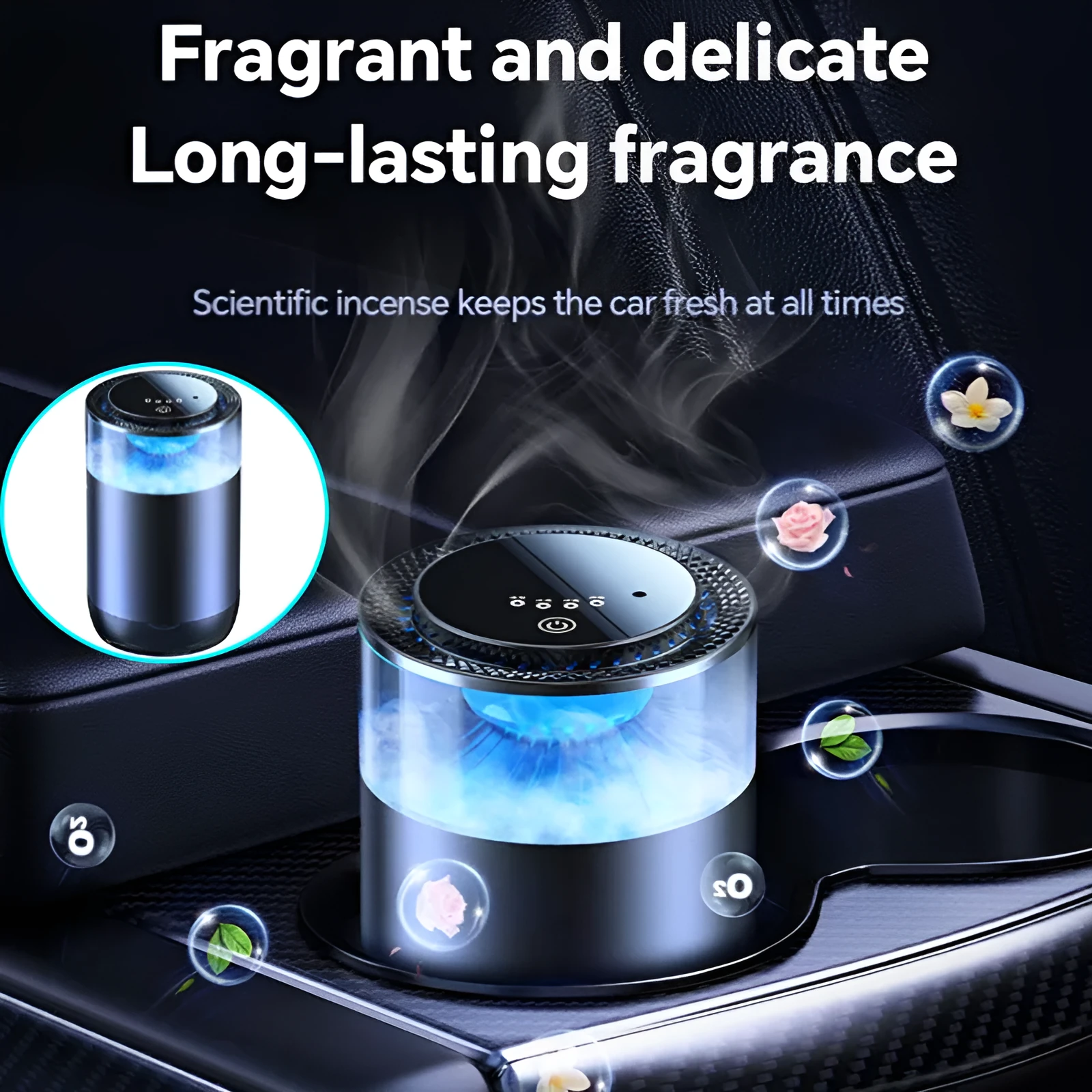 Car aromatherapy diffuser cloud mist air freshener with rechargeable battery and intelligent mode for RVs trucks sedans