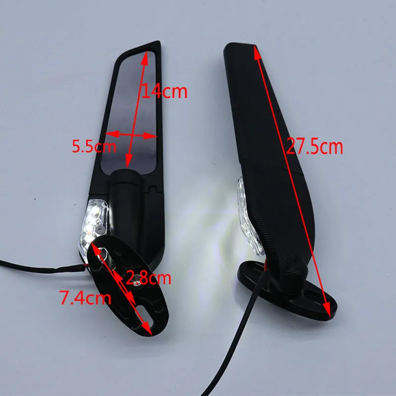 Motorcycle spoiler rearview mirror with yellow LED light, aluminium alloy construction, white convex lens