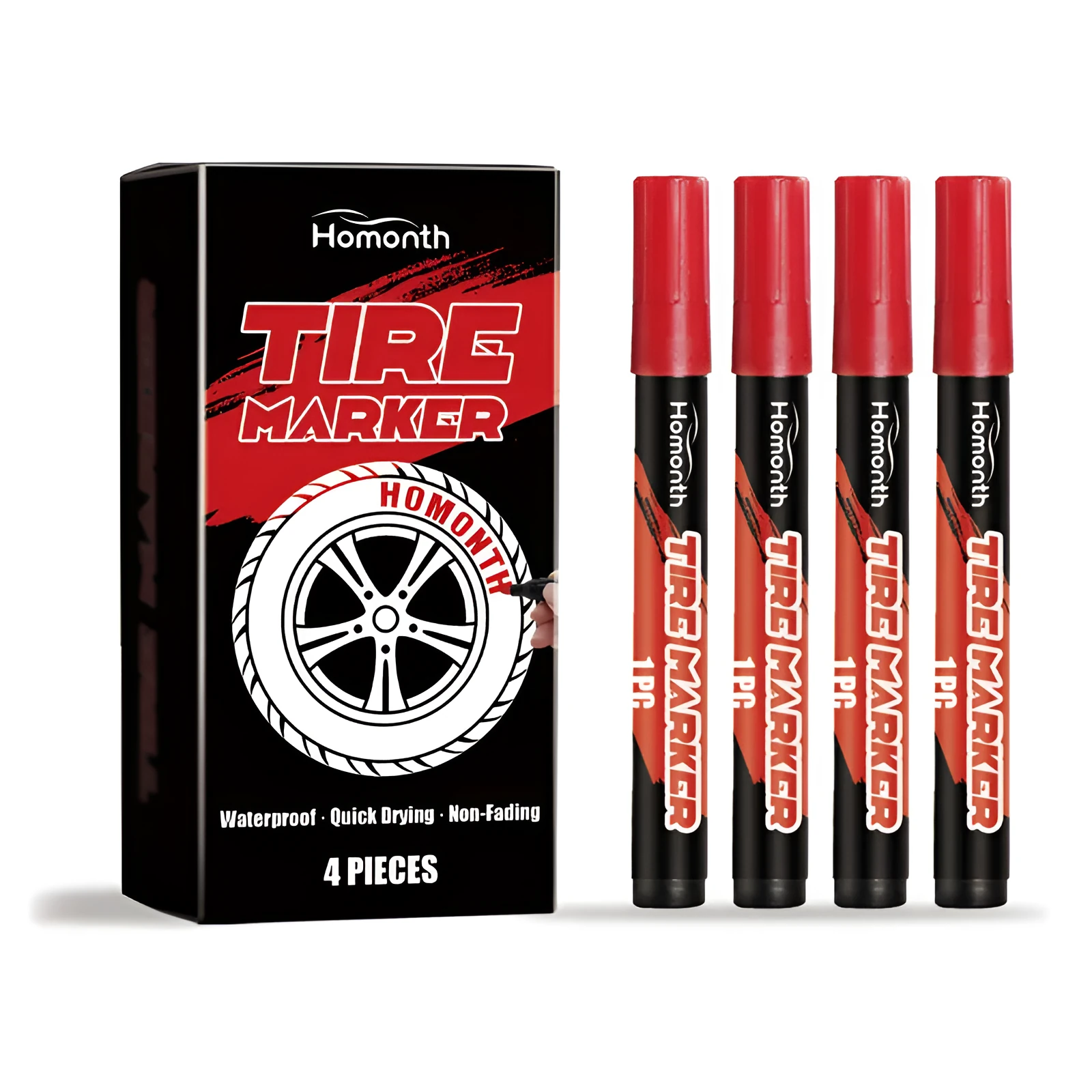 Car tyre oil marker graffiti design set of four pens in blue and red colours, each 1.5 by 13.5 cm, for rubber lettering