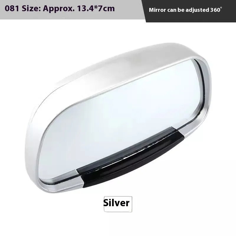 Car rear view auxiliary wide angle convex mirror in black with glass surface and plastic housing for reversing safety