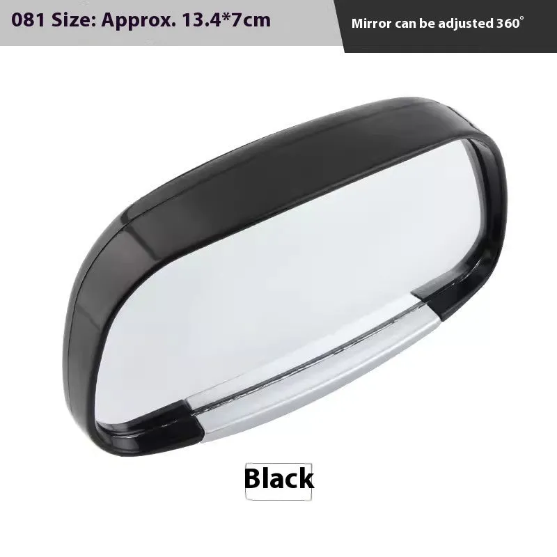 Car rear view auxiliary wide angle convex mirror in black with glass surface and plastic housing for reversing safety