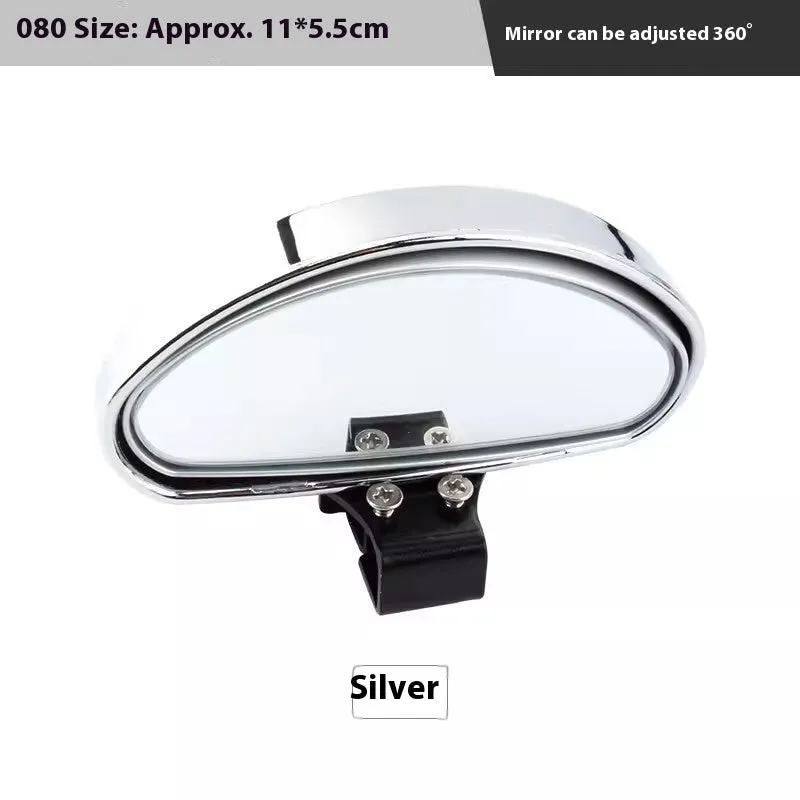 Car rear view auxiliary wide angle convex mirror in black with glass surface and plastic housing for reversing safety