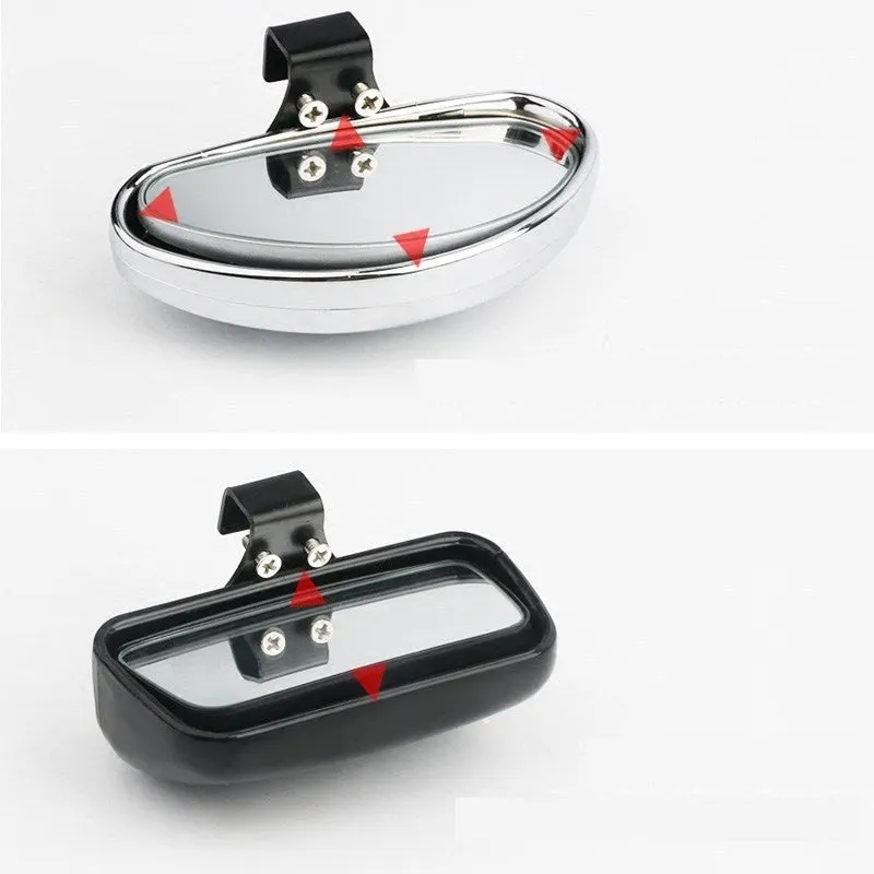 Car rear view auxiliary wide angle convex mirror in black with glass surface and plastic housing for reversing safety