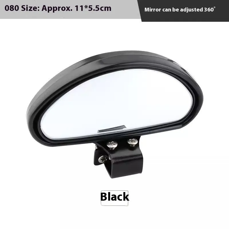 Car rear view auxiliary wide angle convex mirror in black with glass surface and plastic housing for reversing safety
