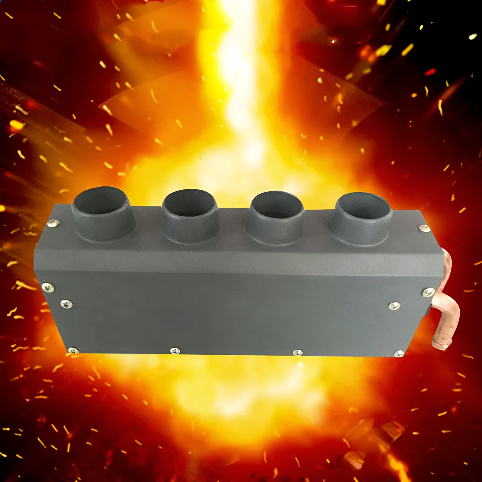 Compact metal car heater with copper pipe connections for 12V and 24V vehicle auxiliary heating