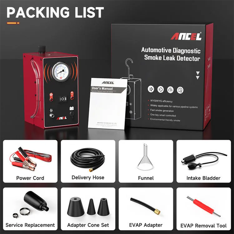 Red 12V diagnostic smoke leak detector for automotive EVAP systems and pipelines