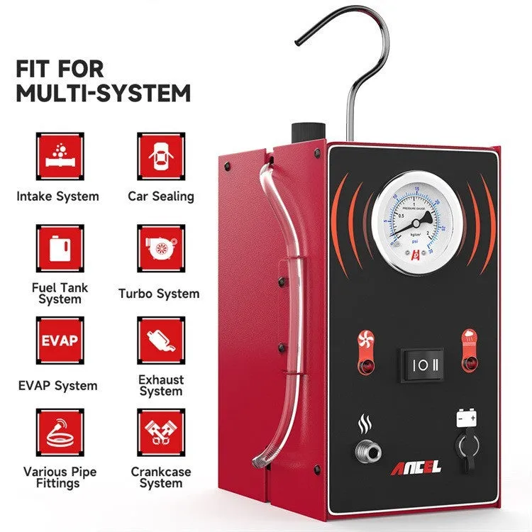 Red 12V diagnostic smoke leak detector for automotive EVAP systems and pipelines