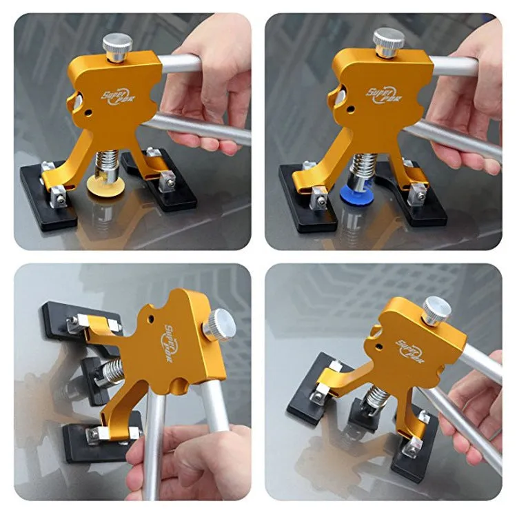 Car dent repair puller kit with glue gun and adhesive sticks in carton packaging