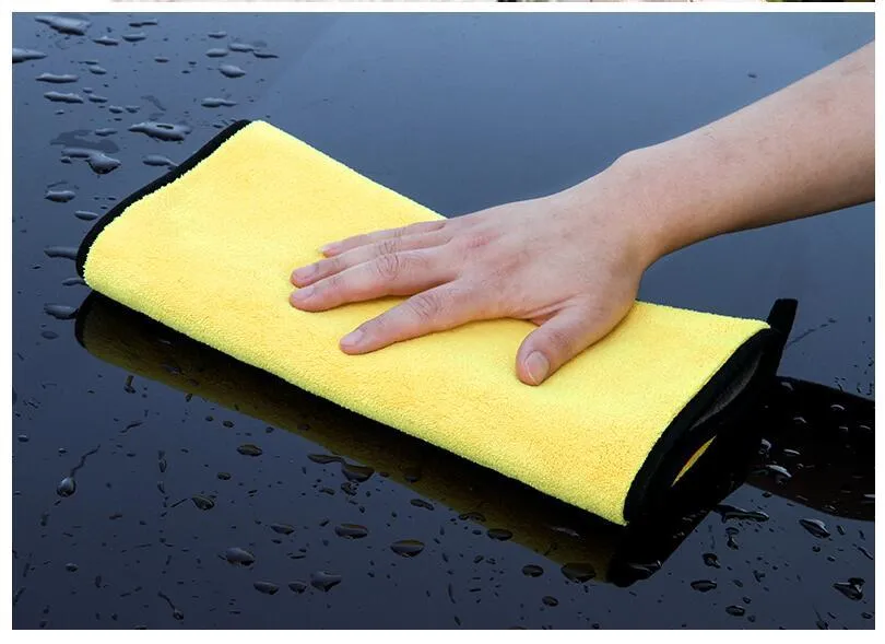 Thickened double-sided microfiber car wash towel in front bright yellow and back gray, 30x30cm