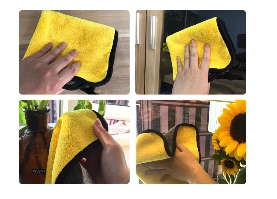 Thickened double-sided microfiber car wash towel in front bright yellow and back gray, 30x30cm
