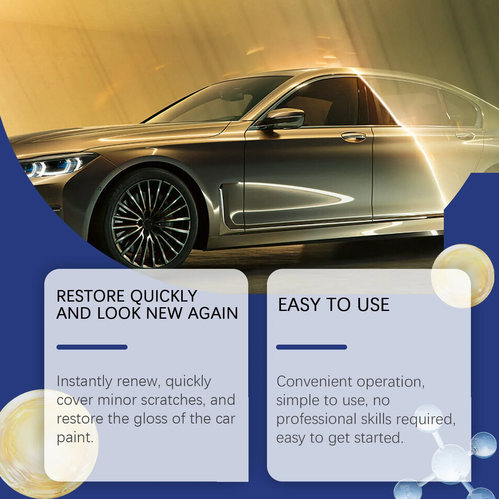 Boxed car scratch repair spray with polysiloxane and abrasive for minor paint scratches, 3.8x14.6cm