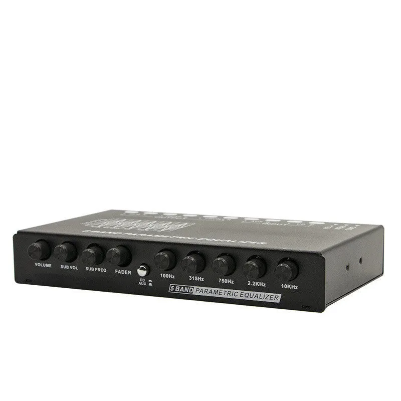 Black car audio EQ tuning frequency division amplifier with front panel controls