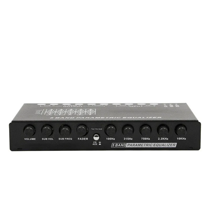 Black car audio EQ tuning frequency division amplifier with front panel controls