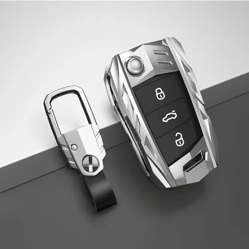 Metal mecha golf auto key shell protective cover in silver colour with buckle option