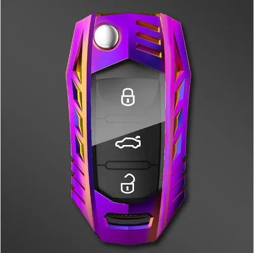 Metal mecha golf auto key shell protective cover in silver colour with buckle option
