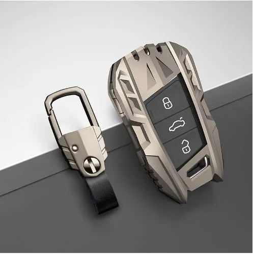 Metal mecha golf auto key shell protective cover in silver colour with buckle option