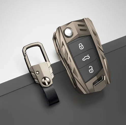 Metal mecha golf auto key shell protective cover in silver colour with buckle option
