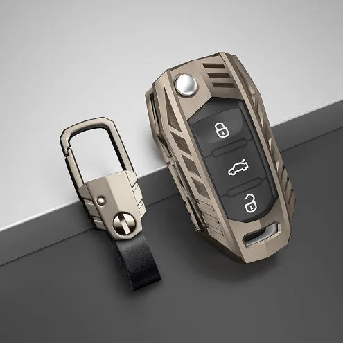Metal mecha golf auto key shell protective cover in silver colour with buckle option