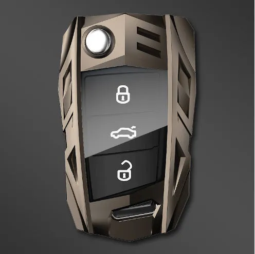 Metal mecha golf auto key shell protective cover in silver colour with buckle option