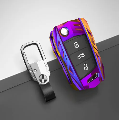 Metal mecha golf auto key shell protective cover in silver colour with buckle option