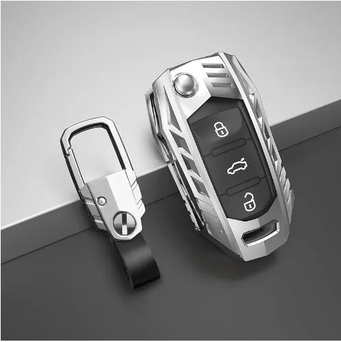 Metal mecha golf auto key shell protective cover in silver colour with buckle option
