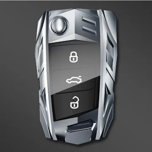 Metal mecha golf auto key shell protective cover in silver colour with buckle option