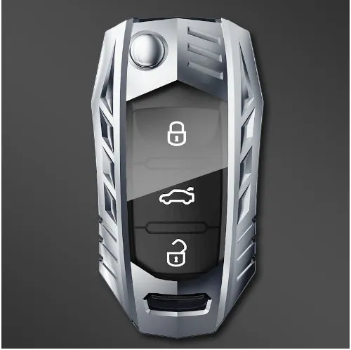 Metal mecha golf auto key shell protective cover in silver colour with buckle option