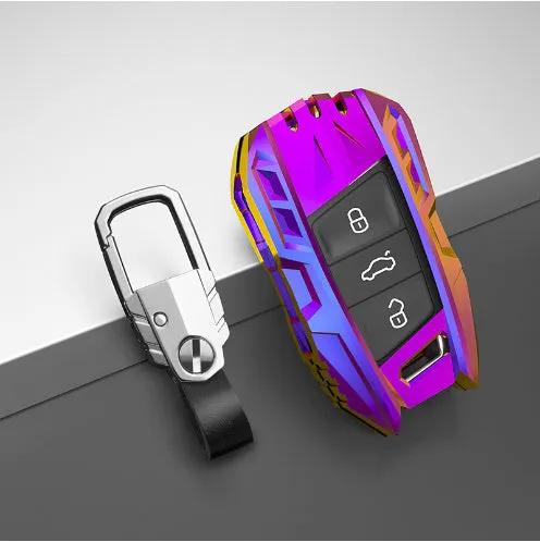 Metal mecha golf auto key shell protective cover in silver colour with buckle option