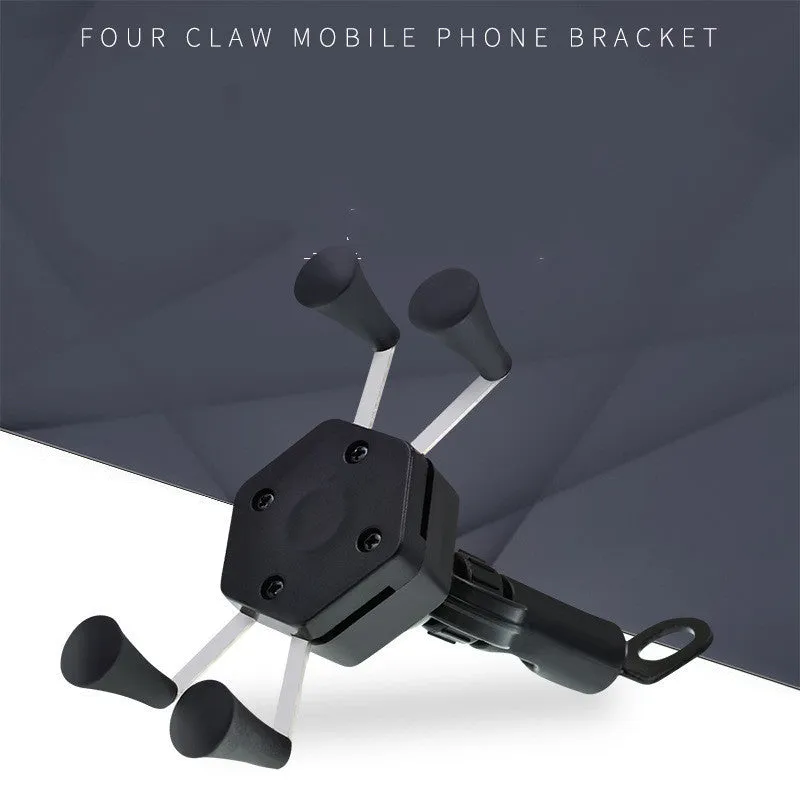 Motorcycle four-jaw aluminium alloy phone holder charger with ABS construction