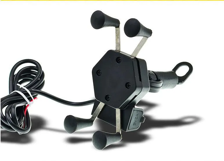Motorcycle four-jaw aluminium alloy phone holder charger with ABS construction